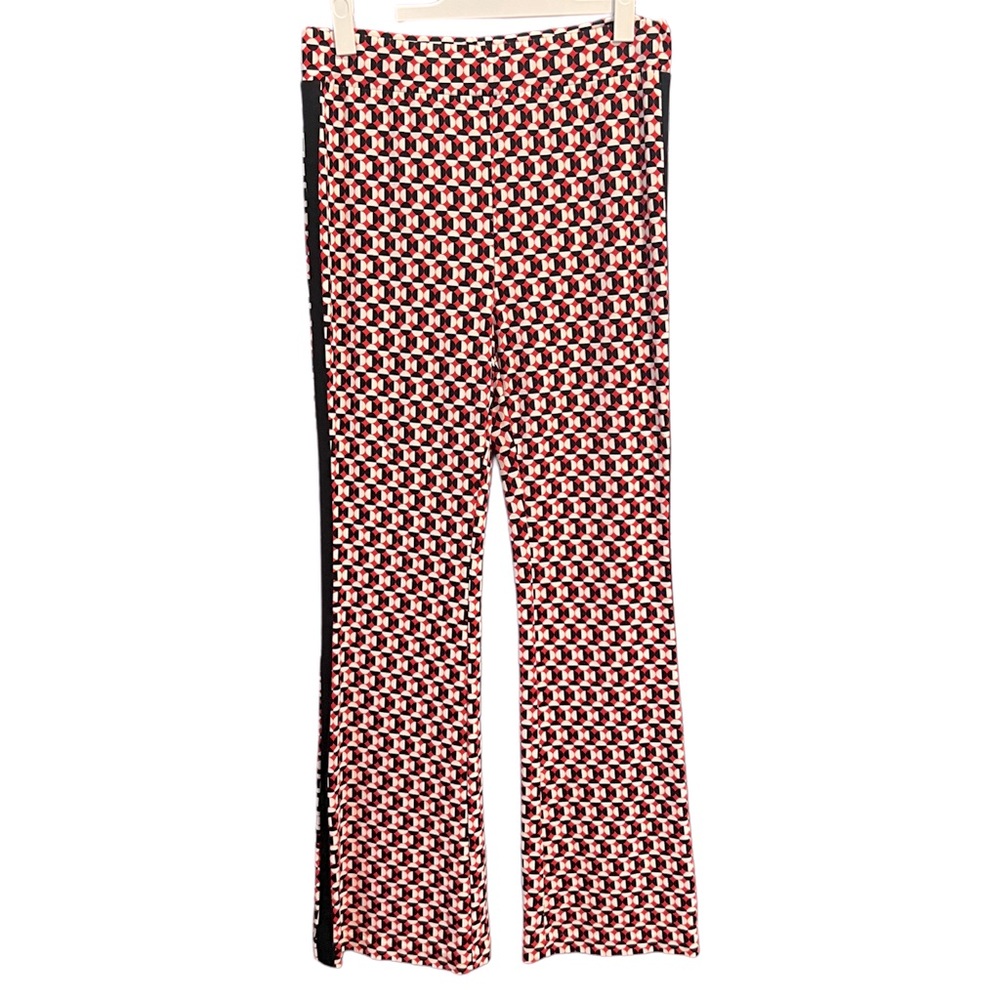 Anthropologie Maeve Pull-On Bootcut Pants Geometric Patterned Black Side Stripes